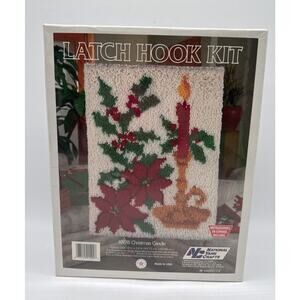 Vintage 1988 National Yarn Crafts Latch Hook Kit Christmas Candle Sealed 18”x24”